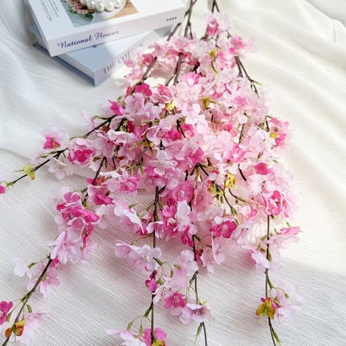 Artificial Cherry Blossom Flowers (4pcs, Pink), Real Touch Silk Bouquet for Home, Wedding, Garden and Party Events Decoration, DIY Fake Floral Arrangements - color: Pink