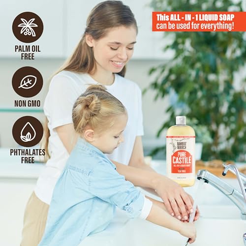 BAMBOO AND BIRCH Pure Castile Soap Liquid, Tea Tree, 32 oz | Certified Palm Oil Free, Natural Soap