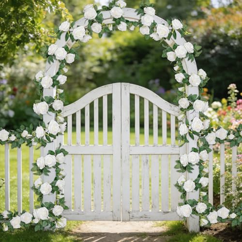 U'Artlines 3 Pack Artificial White Rose Vines Floral Garlands Total 19.5 Ft Fake Vine Silk Flower Garland for Indoor Outdoor Home Wedding Arch Garden Wall Decoration - color: White, size: Set of 3
