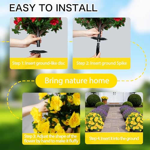 Artificial Flowers for Outdoors, Faux Outdoor Plants Fake Plants Topiary Balls Artificial Outdoor Set of 2 with Ground Spike for Home Front Porch Patio Garden Decor (Yellow) - color: Yellow