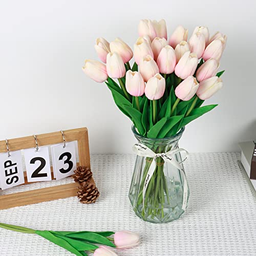 10 Pcs Pink Tulips Fake Flowers PU Faux Flowers Artificial Tulips Touch Real Single Stem Fake Floral Tulips Spring Bouquet of Flowers for Decoration Home Party Centerpieces Wedding Gifts - color: Pink