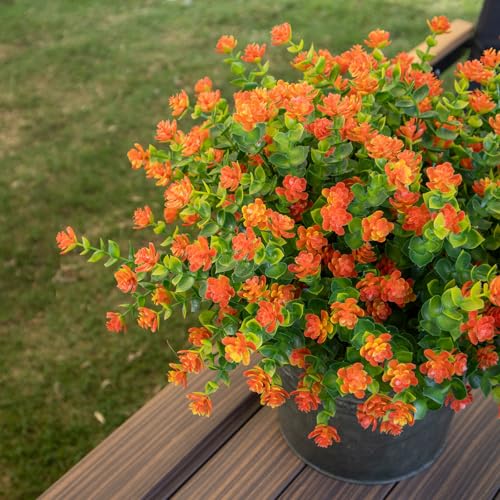 Fall Artificial Flowers for Outdoors, 12 Bundles UV Resistant Artificial Outdoor Flowers, Not-Fading Plastic Faux Fall Flowers for Outdoor Planters for Home Garden Porch Yard Decor, Orange - color: Orange