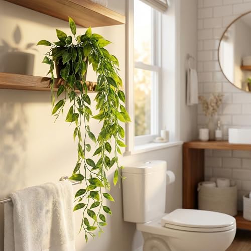 5 Pack Fake Plants - Artificial Hanging Plants & Small Potted Faux Eucalyptus Fern Ivy, UV Resistant Maintenance-Free, for Shelf Wall Desk Home Office Bathroom Indoor Outdoor Decor - size: 5-pack-5in1