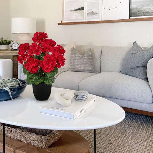 Briful 17” Geraniums Artificial Flowers Realistic Potted Plant – Red Fake Geraniums for Outdoors, Artificial Outdoor Plants for Indoor Home Decor, Farmhouse Table Centerpiece Decoration - color: 16.9'' Tall Red