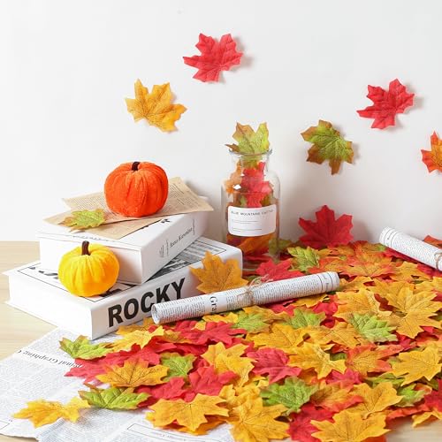 SITUMEIZI 400PC Fake Fall Leaves Autumn Fall Decor for Home Maple Leaf for Wedding Party Halloween Thanksgiving Decorations 4 Colors - color: Yellow Orange Red Brown