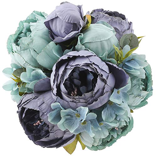 Silk Peony Bouquet Vintage Artificial Peonies Flower for Home Wedding Party Decor (1pcs, Blue) - color: Blue