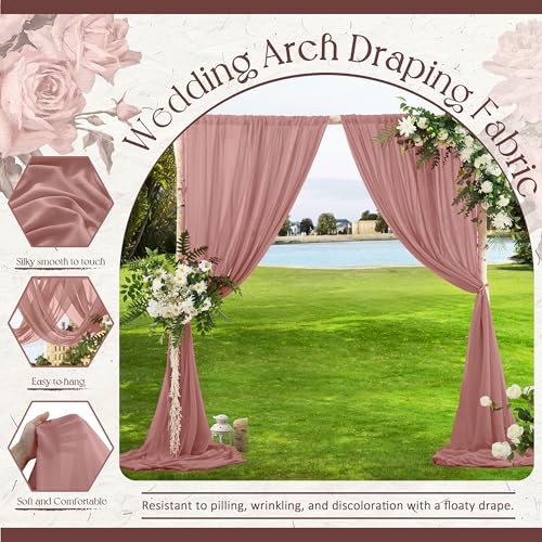 VACVELT Wedding Arch Draping Fabric Dusty Rose Chiffon, 1 Panel Sheer Drapes 30 Inch x 20ft Chiffon Backdrop Curtain Decor, Outdoor Sheer Drapery for Ceremony Party Ceiling - color: Dusty Rose, size: 1 Panel