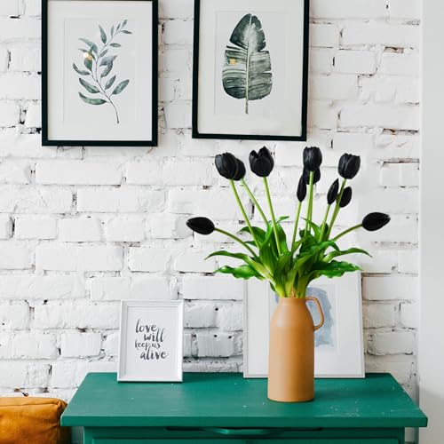 10 Pcs Fake Tulips Tulips Artificial Flowers Real Touch Fake Flowers Artificial Flower Bouquet for Home Table Party Wedding Decoration (Black) - color: Black