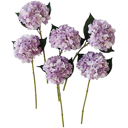 Light Purple Hydrangea Artificial Flowers,6 Pcs Faux Hydrangea Flowers,Artificial Hydrangeas Flowers with Stems,Fake Hydrangeas,Purple Silk Hydrangea Flower with Stem for Home Decor (6, Light Purple) - color: Light Purple