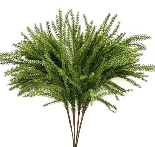 Artificial Pine Branches, Real Touch Norfolk Pine Stems 18 Inch, Faux Christmas Greenery Stem Fake Plants Home Vase Centerpiece DIY Arrangement Indoor Outdoor Shrubs Decorations - Light Green 4 Pack - color: Norfolk Pine Branches / Light Green 4 Pcs
