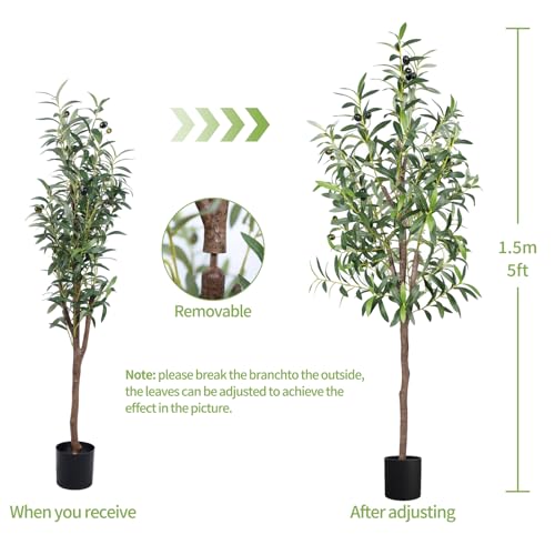 Artificial Olive Tree 5FT Tall Faux Silk Plant 60inch Fake Olive Tree with Trunk and Lifelike Fruits for Home Office Decor Indoor 1pack - color: 1pack, size: 5ft