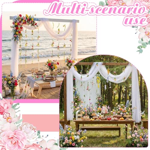 6 Pcs 35.4 Inch Artificial Wildflower Garlands with 3 Pcs 10 Ft Wedding Tulle Table Runner Wildflower Vines Floral Table Runner Garlands for Wedding Bridal Shower Spring Tea Party - style: Small Flower
