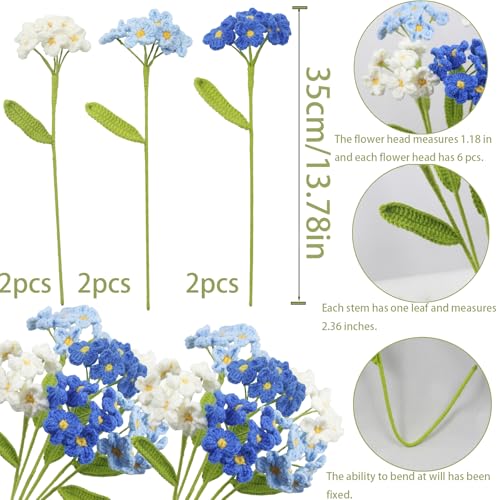 6 Pcs Crochet Flowers Bulk Forget Me Not Crochet Flower Gifts Blue Handmade Crocheted Flowers Bouquet DIY Home Decor for Mother's Day Birthday Wedding Women Moms Wives Friends - color: Forget Me Not-blue