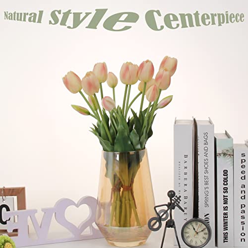 20pcs Artificial Tulip Flowers,16 Inch Real Touch Tulip Stems with Faux Leaves, Faux Tulips and Buds for Home Décor Centerpiece Ornament Wedding Bouquet,Champagne - color: Champagne
