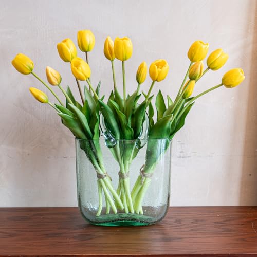 Artificial Tulips Flowers,Soft Touch Latex Bouquet, Fake Tulips,Spring Wedding Home Room Table Centerpiece Decor - color: 15pcs Yellow(no Vase)