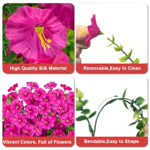 Artificial Hanging Flowers for Outdoor, 4Pcs UV Resistant Faux Morning Glory Flower Spring Summer Decroation, No Fade Fake Flower Trailing Vine for Porch Patio Balcony Yard Garden (Light Purple) - color: Lotus