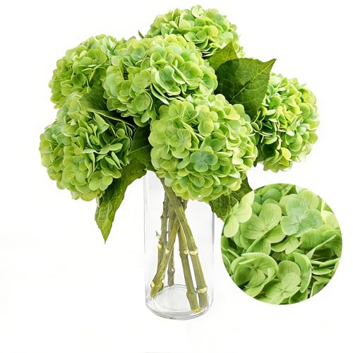3Pcs Real Touch Artificial Hydrangeas 21" Latex Faux Hydrangea Flowers Stems for Vases, Wedding Centerpieces, Home Decor — Removable Heads, Dark Green - color: Dark Green