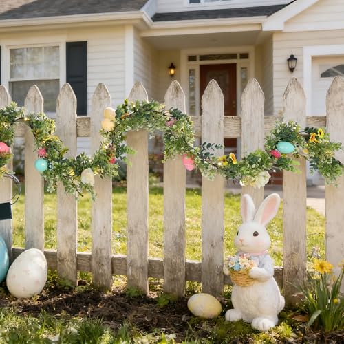 6ft Prelit Easter Garland with Easter Eggs and Flowers, Artificial Spring Greenery Floral Vine for Mantle, Table and Home Decor