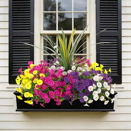 INXUGAO Artificial Flowers for Outdoors Fake Plants Outside, 12 Bundles Silk Morning Glory with Eucalyptus + Orchid Leaf UV Resistant Realistic Faux Flowers for Porch Planter Garden Patio (Mix Color) - color: Mix White Yellow Purple