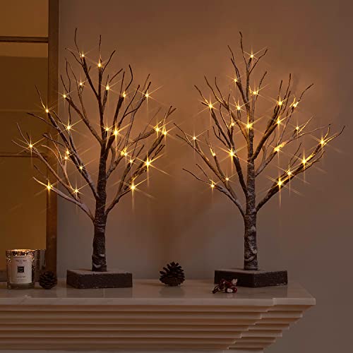 Fudios Lighted Snow Dusted Christmas Tree with Timer Battery Operated 18in Home Decor, Pre lit Artificial Tabletop Snowy Trees with 24 LED for Winter Party - color: Snowy Tree