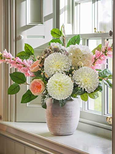 Briful Autumn Artificial Chrysanthemums Ball Flowers 4’’ Large Heads Mums Stems Cream White Fake Hydrangea Flowers Bridal Wedding Bouquet for Home Garden Party Wedding Fall Decoration, Set of 6 - color: 4'' Dia. 6pcs Cream White