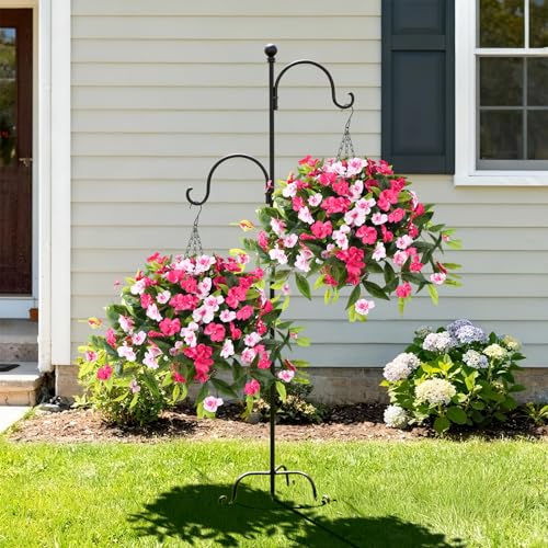 Hommyea Artificial Fake Hanging Flowers Plants Basket for Outdoors Outside Decoration UV Resistant Faux Silk Flowers Look Real Plastic Flowers for Spring Planters Home Porch Patio Garden Decor - color: 3psc Rose Pink