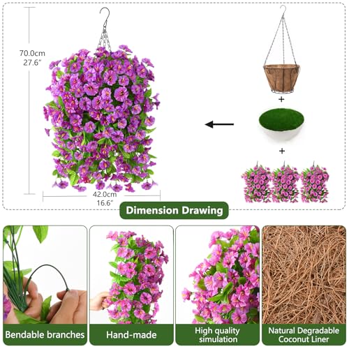 Homsunny Artificial Faux Hanging Flowers Plants Baskets for Outdoor Spring Summer Decorations,Resistant Fake Morning Glory Silk Plants for Outside UV Resistant Patio Yard Home Porch Decor(Gradient) - color: Gradient