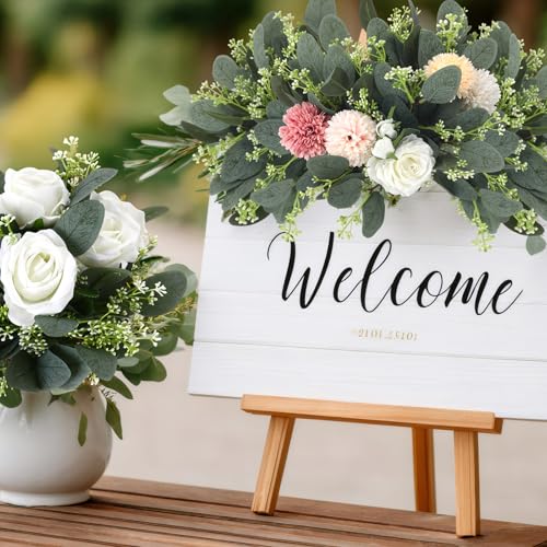 Janinka 20 Pcs Artificial Greenery Eucalyptus Stem Artificial Mixed Eucalyptus Stems Leaves Bulk with White Seeds Silver Dollar Faux Greenry Stems Sprays for Wedding Bouquet Decor Flower Arrangement