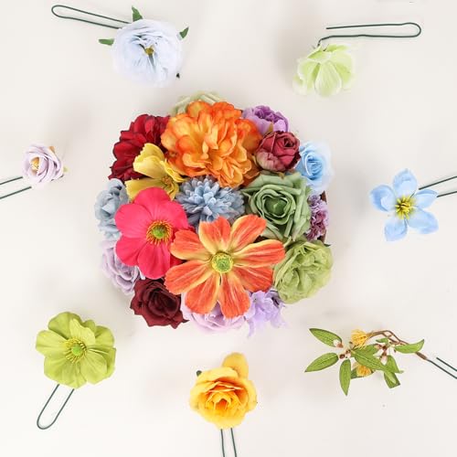Artificial Flowers Combo Box Set Rainbow Colorful Fake Floral Arrangements Artificial Flower Bouquets Party Bridal Baby Shower Centerpieces Home Decor - color: Colorful Rainbow