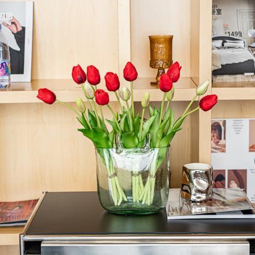 Artificial Tulips Flowers,Latex Bouquet, Fake Tulips,Spring Wedding Home Room Table Centerpiece Decor - color: 15pcs Red(no Vase)