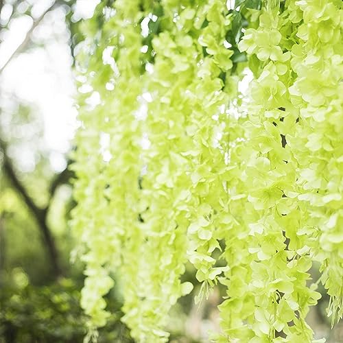 5 Pack Green Wisteria Hanging Flowers Garland, 3.77 Feet Artificial Flower Vines, Fake Wisteria, Artificial Vines Hanging Garland for Backdrop Outdoor Yard Garden Decor - color: Green, size: 5 PCS