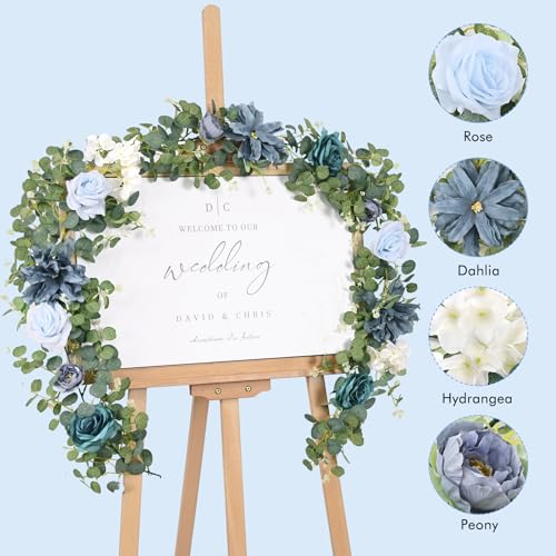 Waipfaru 2Pcs Flower Garland Decorations, Wedding Table Floral Rose Garland for Table Centerpieces Backdrop Wall, Eucalyptus Greenery Vines for Party Room Decor (Dusty Blue) - color: Dusty Blue-6.07ft, size: 2 Pack