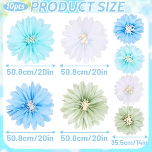 Blue Paper Flowers, 10 Pcs 20 Inch 14 Inch Large Paper Flowers for Blue Party Decorations, Girl Women Birthday Decorations, Tissue Paper Flower Decoration for Backdrop, Classroom and Wall Decor - color: Blue