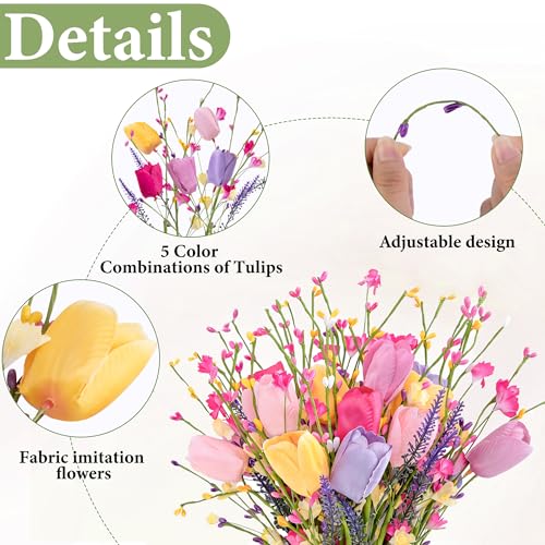 15 Pcs Artificial Tulips Wildflowers Spring Flower Stems, Fake Tulips Artificial Flowers Bouquets with Wildflowers, Colorful Spring Floral Picks for Easter Spring Floral Arrangements Vase Centerpieces - color: Flower Stems-15pcs