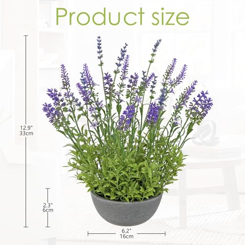 Oairse Artificial Lavender Flowers with Cement Pot - 12.9" Fake Lavender Flower Rustic Arrangement Purple Potted Faux Plants for Indoor Farmhouse Table Centerpieces Office Home Decor - color: Purple
