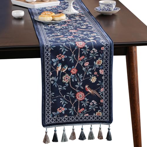 patdrea Vintage Chinoiserie Floral Table Runner Farmhouse for Home Kitchen Dining Decor Parties Family Dinners 12"*87" - color: Lanruoting, size: 12"*87"