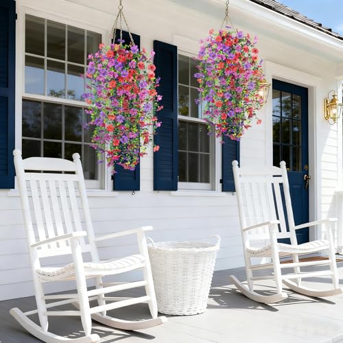 Hrobek 4 PCS Artificial Hanging Plants Flowers for Outdoor Srpring Summer Decoration, Fake Realistic Daisy Eucalyptus for Outdoors, Faux Plastic Greenery Long Vine Indoor Wall Patio Porch Decor - color: A-purple Red Brown