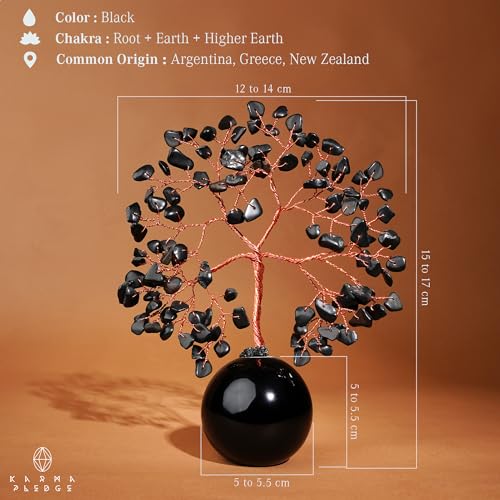 Black Obsidian Crystal Tree of Life Birthday Gifts for Women, Handmade Home Decor, Office, Room Decoration, Reiki Healing Crystal Chakra Tree for Money, Positivity, Good Luck Gifts for Her, Mom & Dad - color: Ball Base Black Obsidian Crystal Tree