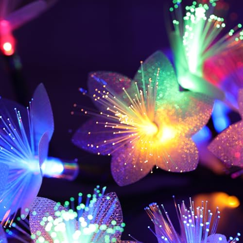 Fiber Optic Flower Tree Lamp - 48 LED Table Night Light USB Powered Artificial Flower Bonsai Tree Lamp Bedroom Living Room Decor Valentine's Day Birthday Gift for Women Girls Mother (Multicolor) - color: Multicolor