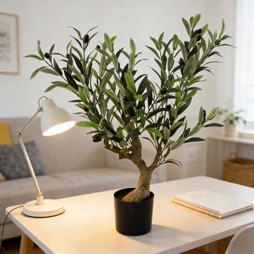 Artificial Olive Potted Tree, 28" Tall Tabletop Fake Olive Tree with Fruits Lifelike Faux Greenery Plants in Pot for Indoor Livingroom Bedroom Kitchen Office Home Decor (A) - color: A-28in