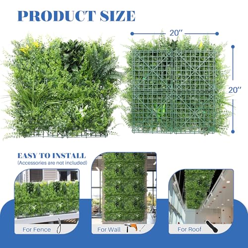 ECOOPTS 20"x20" Faux Ivy Privacy Fence Screen Artificial Boxwood Panels Topiary Hedge Plants for Indoor Outdoor Decoration, #4 Mixed Leaves, 6 Packs - color: #4 Mixed Leaves, size: 20"x20"