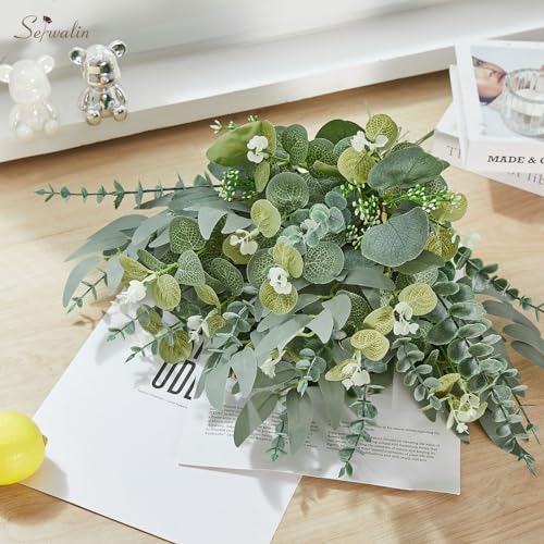 Serwalin 400pcs Artificial Mixed Eucalyptus Stems Leaves Bulk, 4Kinds Fake Greenery Silver Dollar Eucalyptus Leaves Picks,Faux Greenry Stems Sprays for DIY Bouquets Floral Arrangement Home Decor - color: Attractive Forest Green-400pcs