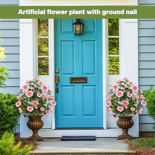 Lunmon 2 Pack 3ft Artificial Camellia Plants Tree 36" Faux Camellia Flower with Spike UV Resistant Realistic Fake Floral Blooming Bush for Indoor Outdoor Front Door Porch Backyard Garden, Pink - color: Pink, size: 3 ft