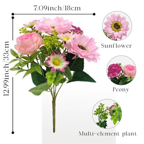 3 Pcs Fall Flowers Artificial Mums Silk Fake Mums Bouquet Faux Floral Arrangements Home Indoor Outdoor Planter Decor Party Wedding Table Autumn Decoration (Purple, Pink) - color: Purple, Pink