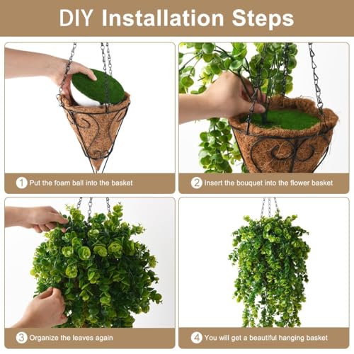 ZFProcess Artificial Faux Hanging Plants Basket for Spring Summer Outdoor Decoration, Fake Eucalyptus Plant UV Resistant Look Real for Outside Porch Home Patio Balcony Yard(Eucalyptus) - color: A Green