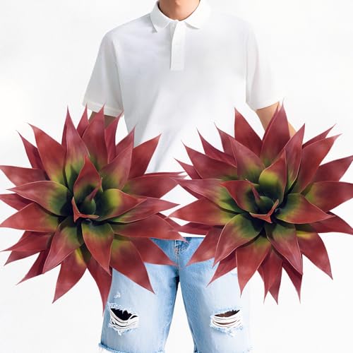 Artificial Agave Plants, Realistic UV Resistant Fake Aesthetic Plants for Outdoor Indoor, Home Decor for Garden, Porch, Doorway, Patio (2PCS, Red, Large) - color: Red, size: Large
