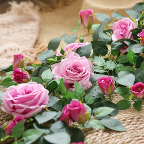 5.9FT Bendable Rose Flower Garlands, Artificial Silk Wild Roses Vine Hanging Flowers for Wall Fireplace Fence Trellis Wedding Baby Shower Home Spring Decor(Purple,2PC) - color: Purple, size: 2