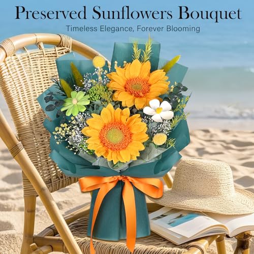 Preserved Sunflower Bouquet - Forever Flowers for Delivery, Green Flower that Last 3 Years, Eternal Flowers Bouquet, Mothers Day Gifts for Mom Grandma Wife, Anniversary Birthday Gifts for Women - color: Green