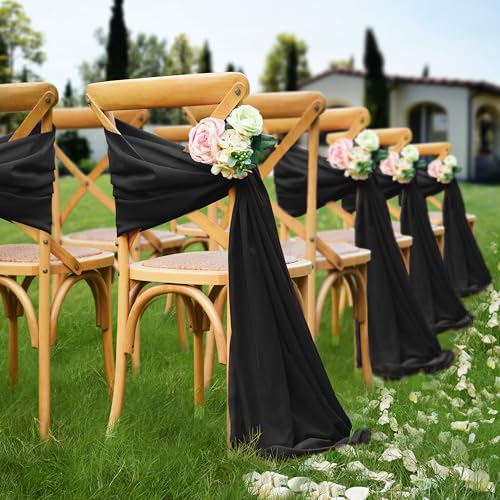 VACVELT Wedding Arch Draping Fabric - Black Chiffon, 1 Panel Sheer Drapes, 30 Inch x 20ft Chiffon Backdrop Curtain, Outdoor Sheer Drapery for Ceremony Party Ceiling - color: Black, size: 1 Panel