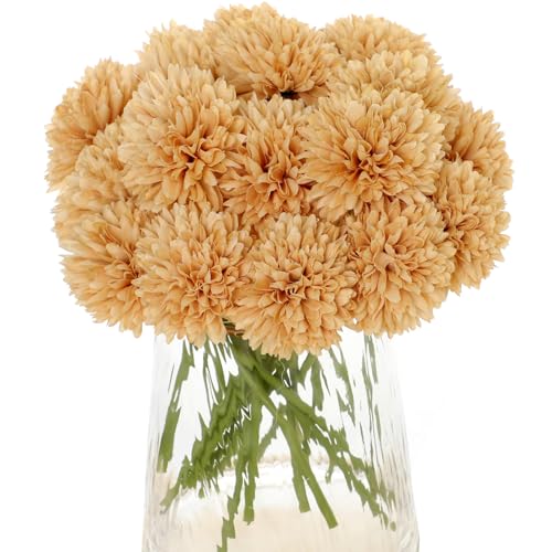 Kimura's Cabin 20Pcs Fake Chrysanthemums Artificial Flowers Faux Silk Mums Flower with Stem Ball Flowers for Wedding Floral Arrangements Fall Home Table Centerpieces Decor Vase Fillers(Champagne) - color: Champagne